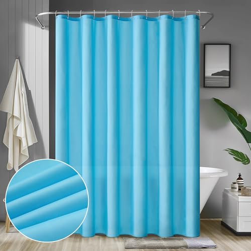MIULEE Rideau de Douche 200 x 240cm Polyester Anti-Moisissure Déperlant pour la Baignoire Imperméable Rideaux Baignoire Lavable en Machine 14 Crochets Bleu Clair