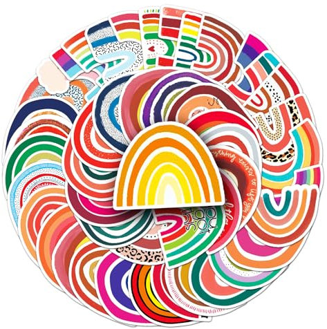 Vibrant Rainbow Stickers for Kids, 50PCS Colourful Vinyl Decals for Journal Scrapbook Laptops Luggages - Multicolour Stickers for Boys, Girls Teens