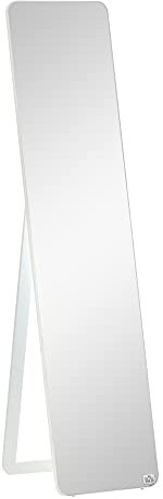 HOMCOM Espejo de Pie Cuerpo Entero Rectangular Espejo de Pared con 2 Formas de Uso Marco de Madera de Pino Moderno para Pasillo Dormitorio Sala de Estar 37x43x156 cm Blanco