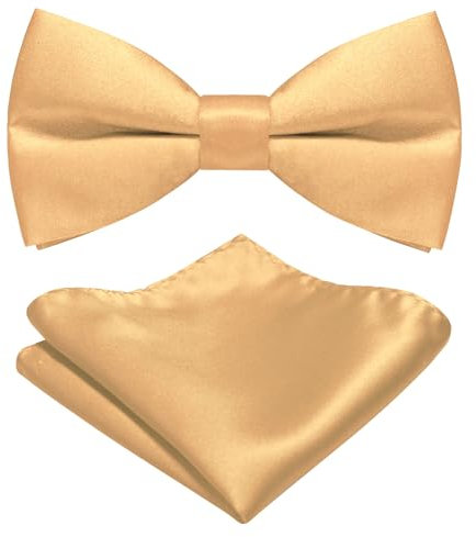 JEMYGINS Herren Matten Fliege erhältlich in Uni Farben inklusive Einstecktuch Set Champagner Gold