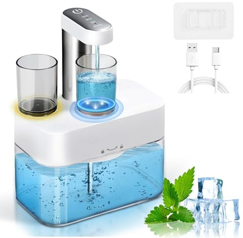 Longzhuo Distributeur Automatique de Bain de Bouche de 550 ML avec 2 Tasses magnétiques, Distributeur de Bain de Bouche Mural pour Salle de Bain, Parfait pour Les Enfants et Les Adultes