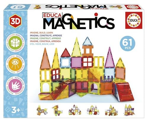 Educa - Magnetics | Juego Educativo de construcción 3D magnético con 61 Piezas para niños, construye Figuras geométricas desarrollando la Creatividad e imaginación. A Partir de 3 años (20024)