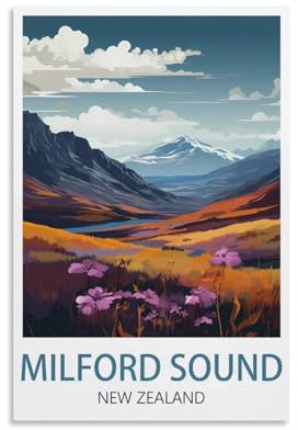 LNUYITR Milford Sound New Zealand Vintage-Reiseposter, 20 x 30 cm, Leinwandkunst-Poster und Wandkunst, Bilddrucke, modernes Heim-, Schlafzimmer-Dekor-Poster