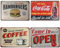 BOEMY Piatti vintage in metallo [Cartelli in metallo per caffetteria, bar, cucina, soggiorno ristorante] Set di 4 distintivi vintage per Coca Cola retrò, hamburger, caffè | Misure | 20 x 30 cm