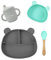 dBb Remond Set Repas Bébé en Silicone : 1 Assiette Compartimentée à ventouse, 1 Bol 370 ml, 1 Tasse 150 ml à Bec Suceur & 1 Cuillère, Coffret Repas Bébé 1er âge, Diversification Alimentaire - 4 pièces