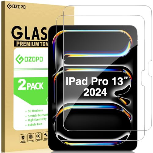 GOZOPO 2 Stück Panzer Schutz Glas für iPad Pro 13 Zoll M4 (2024), 9H HD Kratzfest Gehärtetem Schutzfolie für iPad Pro 13'' M4 2024