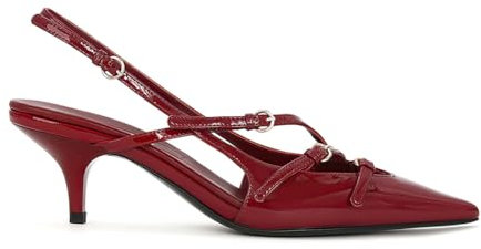 Tacco Kitten Closed Pointed-Toe D'Orsay Cinturino sul retrò Pumps Dress Ufficio Scarpe per Donne Le Signore Ragazze Burgundy Numero 38