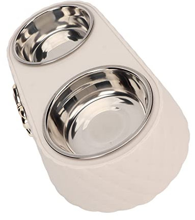 Double Pet Bowls Stainless Steel Food and Water Bowls for Dogs and Cats with Bowknot Decor Holder and Non-Slip Mats Pet Feeding Solution for Small to Medium Pets (Beige)