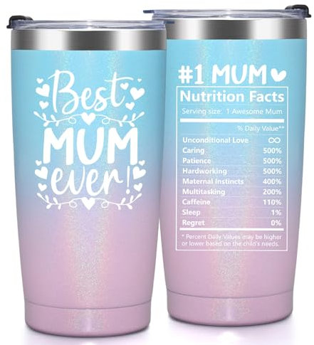 Livole Christmas Gifts for Mom, Mummy, Women, #1 Mum Gifts from Daughter Son, Best Mum Ever Coffee Travel Mug, Mothers Day Presents Birthday Ideas, 20oz Double-Printed Wine Tumbler, 600ml Glasses