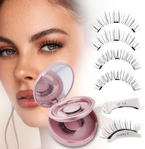 Faux Cils Magnétiques 2 Paires de Cils Magnétiques Réutilisables avec Applicateur Sans Colle Cils Magnétiques Look Naturel sans Eyeliner Kit Cils Magnétique(magnetic lashes-R3+A05)