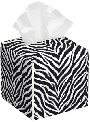 POIUBLE Taschentuchbox-Halter, Zebra-Druck, quadratisch, Leder, Taschentuchhalter, Organizer, tragbar, dekorative Gesichtspapiertasche für Zuhause, Büro, Badezimmer, Waschtisch, Arbeitsplatte