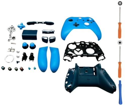 Hzxkqmil Kit de Carcasa Completa de Repuesto para Xbox One S/X Controller (Modelo 1708), Estuche de Bricolaje Cubierta Frontal Placas Traseras Rieles Laterales Botones Accesorios, Azul
