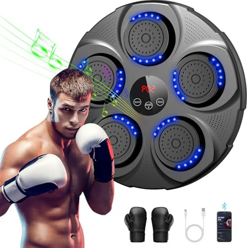 ADSAQOP Machine de Boxe Musicale, Mural Professionnel Entraîneur de Boxe Électronique Bluetooth avec 9 Vitesses et Modes, avec Gants, Adultes et Enfants de Boxe pour Le Gym et la Maison