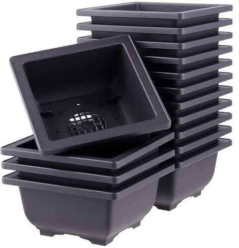 FUNSUEI 15 Stück Bonsai Schale, 12 x 12 x 6 cm klein Bonsaischale Kunststoff, Blumentopf Pflanzschale für Bonsai Innen- und Außenbereich, Quadratisch