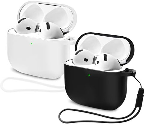 Mocarheri Funda de Silicona Compatible con AirPods 4.ª Generación, Fundas Protectora de Silicona para AirPods de 4 Generacion 2024, LED Visible Frontal, Blanco/Negro (2 Piezas)