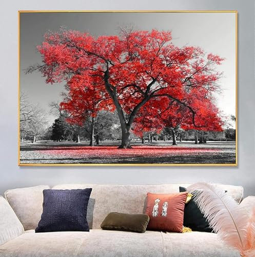 HMXQLW Moderne Arbre Rouge Nature Impression sur Toile Affiche Decoration Murale Tableau Art Toile Peinture Salon Chambre Maison Decoration Murale sans Cadre (70X105CM)