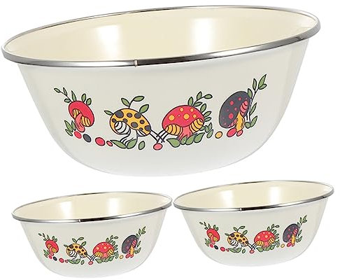 PAMINGONO 3st Salatschüssel Aus Emaille Rührschüssel Für Lebensmittel Chinesische Suppenschüssel Behälter Für Babynahrung Servierschale Salatschüsseln Große Portion Pasta Salatbehälter
