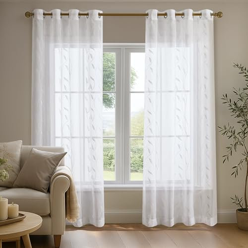 Deconovo Voile Vorhang Transparent Gardinen mit Ösen Lichtdurchlässig Wohnzimmer Gardinenschals Dekoschal, 260x140 cm, Weiß, 2er Set