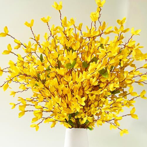 ROLLWAY 2 Forsythienzweige Künstlich Frühlingsblumen 60CM Gelb Kunstblumen Frühling Forsythie Künstlich Osterstrauch Zweige Osterzweige Deko für Eier Dekozweige Ostern Zweige Osterstrauß Kunstzweige