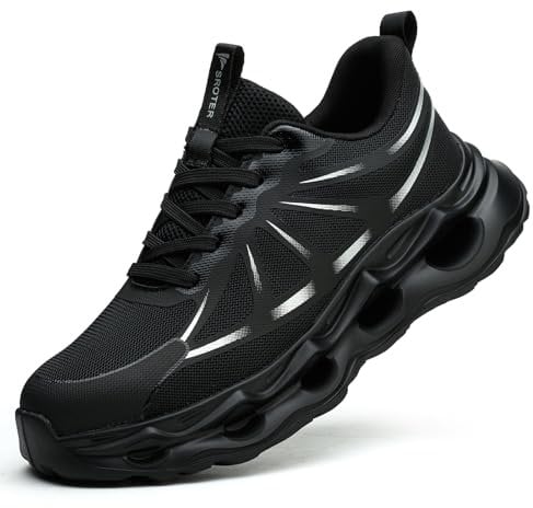 Steel Toe Cap Trainers Mens Womens Safety Trainers Comfortable Lightweight Safety Shoes Cushioning Fashion Breathable Work Shoes, Black, 9 UK