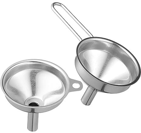 VINTORKY Mini Funnels Set 2pcs Heavy Duty Stainless Steel Funnel for Oil Wine Cooking Oil Filter Strainer Kitchen Use