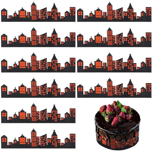 10 Pieces City Cake Toppers Scenic Theme Cake Border Decoration Stick On or Lay On Building City Backdrop Decoration Supplies for Birthday Party
