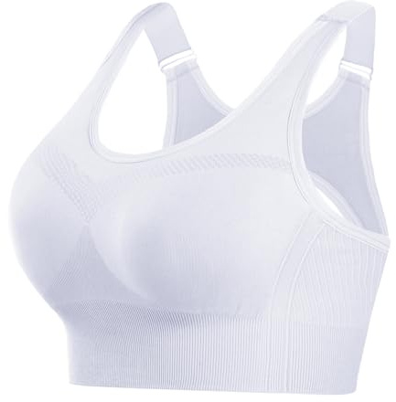 Litherday Women's Sports Bra High Support Adjustable Full Coverage Padded Bralette Sports Bras Yoga Gym Running Crop Top Plus Size(White,L)
