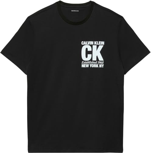Calvin Klein Herren T-Shirt Kurzarm Corner Graphic mit Logo, Schwarz (Black), 2XL