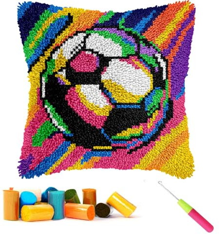 CCWORAN Football Latch Hook Kits for Adults Beginners Cushion Craft Kits | Pillow Cover Making Crochet Pre Printed Canvas Wool Yarn Hobbies Diy Sofa Home Decor Women Gift 5