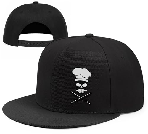 Snapback-Hüte für Herren, flache Krempe, Totenkopf, Koch, schwarz, Snapback, Rucksack, Hüte, Messer, Schnurrbart, Kochen, lustig, Laufmütze, Trucker, Fitnessstudio, Partys, Skater, coole Rock-Cap für