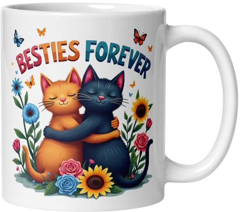 Katzentasse Besties Forever – Lustige Tasse Katze als Geschenk für beste Freundin & Freundinnen – Geschenkidee Freundschaft Geburtstag Freundin Frauen