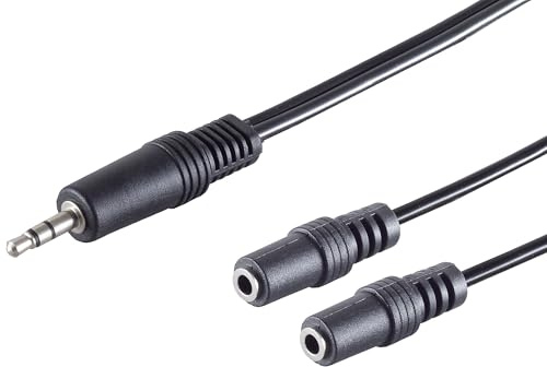 1aTTack.de 1 connettore jack da 0,2 m, nero, 3,5 mm su 2 prese jack da 3,5 mm, cavo adattatore splitter audio spina, perfetto per cuffie, altoparlante HiFi