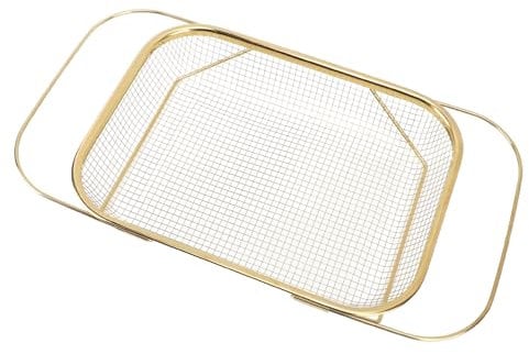 Large Expandable Stainless Steel Over The Sink Colander Strainer, Fine Mesh Basket for Kitchen Sink, with Handles, Easy to and Store, Efficient Cooking Preparation (Gold)