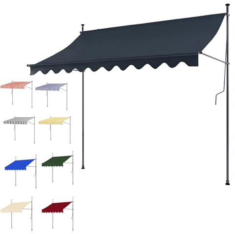 Einziehbare UV Schutz Markise 120x300cm Manueller Outdoor Terrassenschatten Ideal für Balkon, Terrasse, Marktstand - Langlebiger blauer Sonnenschutz für den Innen- und Außenbereich