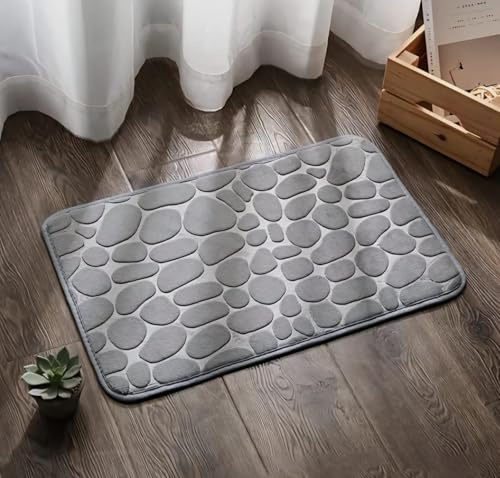 Generisch Badematte 3D Steinoptik - Weich - Mehrere Farben und Größen (Hellgrau, 60 x 40)