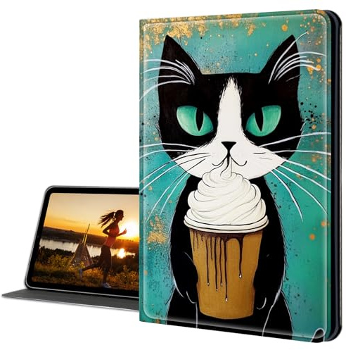 Cdkfxjy for Kindle Fire 7 Tablet 12th Generation 2022 Released Slim PU Leather Multi-Angle Fold Stand Smart Cover with Auto Sleep Awake Cover for Fire 7 2022 Tablet,Ice Cream Cat
