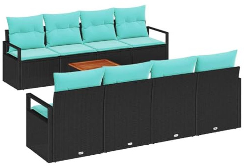 vidaXL Gartensofa-Set mit Kissen 9 pcs Schwarz Poly-Rattan, Moderner, robuster, modularer Garten-Sofa-Set, Rattan-Lounge-Sitz, wetterfest für Frühling und Sommer