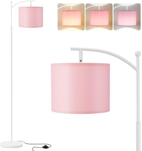 Aooshine Pink Floor Lamp, 3 Color Temperatures, Standing Lamp Tall with Adjustable Fabric Shade(Bulb Included)