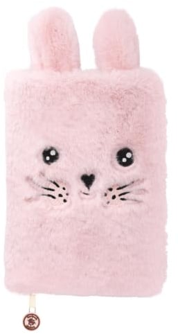 Lulubug Notizbuch A5 Plüsch - Hase Hoppy | Lesezeichen, 80 Seiten, A5 gepunktet | Süßes Tagebuch A5 Dotted | Flauschiges Notizheft | Geschenkidee für Erwachsene, Mädchen & Kinder | Rosé