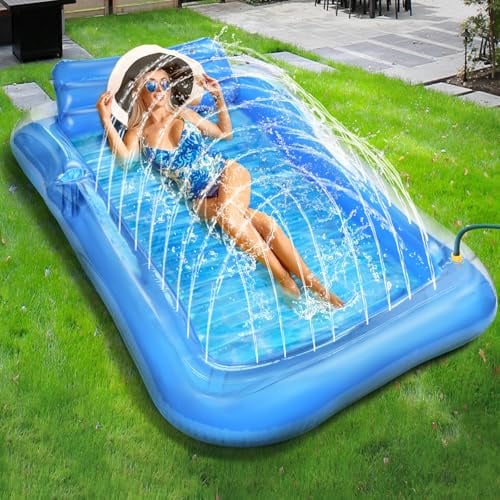 JONRRYIN Luftmatratze Pool für Erwachsene, Tanning Pool Aufblasbare Schwimmmatratze mit Eingebautem Sprinkler, Große Schwimminsel Luftmatratze Wasser für Sommer & Strand