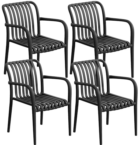 di volio Gartenstuhl Set CARISI, Kunststoff-Gartenstühle 4er Set für Balkon & Terrasse (Schwarz)