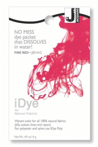 Jacquard iDye Fire Red Fabric Colour for Natural Fibres, Dissolvable Packet Provides Vibrant Textile Results on Cotton Linen Silk Garments, Easy Craft Dyeing, 14g