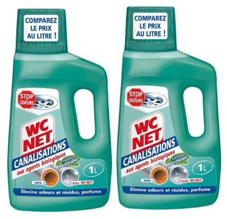 WC Net - Canalisation - Fraîcheur Mentholée - 1 L - Lot de 2