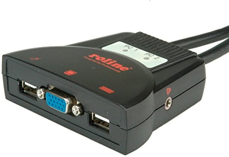 ROLINE Schalter 'Star', 1 Util. – 2 Stück, USB, Audio – Schalter Display – Tastatur – Maus (1 Util. – 2 PCs, USB, Audio, USB, USB, VGA, 1920 x 1080 Pixel, Schwarz, Kunststoff)