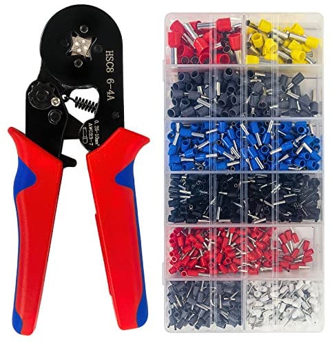 Bootlace Ferrule Crimping Tool, HFAN HSC8 6-4A 0.25-10mm² AWG23-7 Self Adjusting Ratcheting Ferrule Crimper, Wire end Cord end Lug Plier Crimping Tool with 1250 Terminal Crimp Connectors