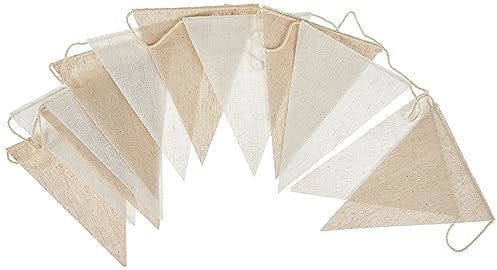 Mopec A183 Packung mit 2 Girlanden à 180 cm mit 12 Fahnen je 16 x 12 x 3 cm, Stoff, Beige, Textur, 16x12x3 cm, 2