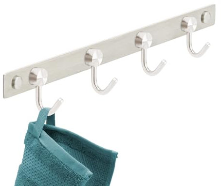 Stahlia Hakenleiste EDELSTAHL gebürstet Garderobenleiste 4x Haken (L: 310mm) Modell:CHIARA Wandgarderobe mit 1/4/6/8/10 Kleiderhaken Garderobenhaken Wandhaken