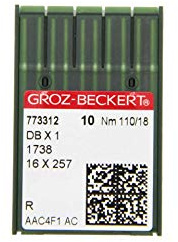 Groz-Beckert 10er Packung Nähnadeln DBx1 mit Rundkolben und Rundspitze für Industrienähmaschinen (Nm. 110/18)