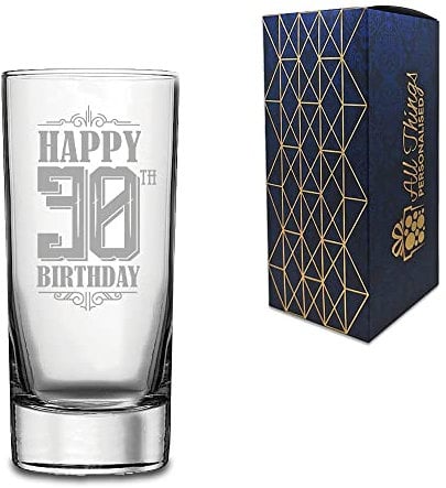Novelty Engraved/Printed HiBall Gin and Tonic Vodka Glass - Happy 30th Birthday - Engraved