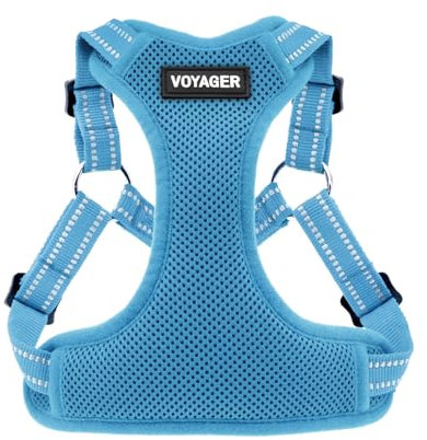 Voyager Verstellbares Hundegeschirr mit Reflektorstreifen by Best Pet Supplies - Strapazierfähige Ganzkörperweste ohne Zugkraft mit Leinen-D-Ring, atmungsaktiv, Babyblau, size M